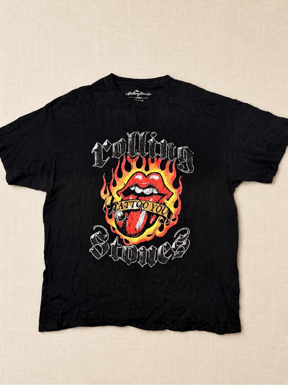 Rolling Stones Tattoo You Graphic Tee Black Band Shirt Rock Y2K Grunge Sz M Exc